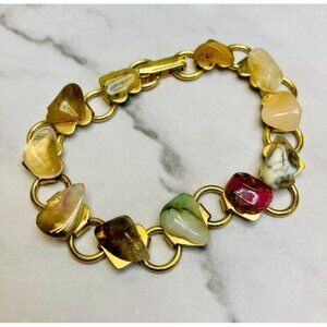 Vintage Gold Tone Pebble Genuine Stone Bracelet - 2-63